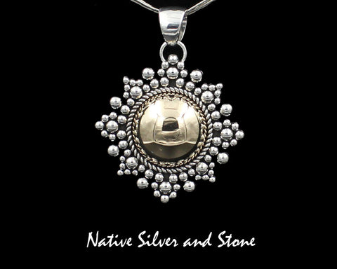 Z Artie Yellowhorse - Navajo<br>Pendant - Large Version<br>1-15/16" Snowflake/Star Domed<br>14k Gold & Sterling Silver