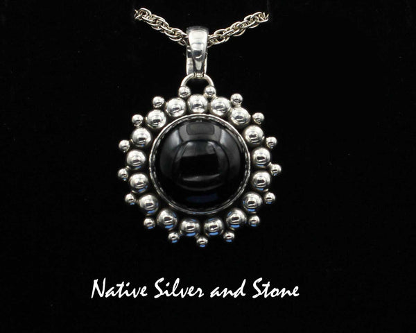 Z Artie Yellowhorse - Navajo<br>1-1/16"  Pendant<br>16mm Onyx Round<br>Burst-Bead<br>Sterling Silver