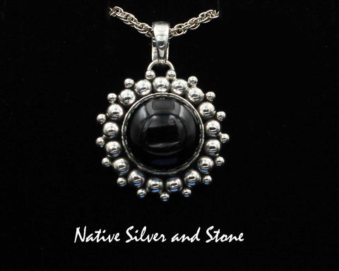 Z Artie Yellowhorse - Navajo<br>1-1/16"  Pendant<br>16mm Onyx Round<br>Burst-Bead<br>Sterling Silver