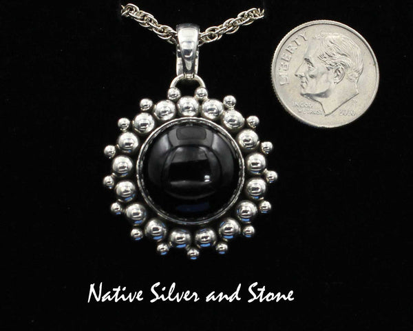 Z Artie Yellowhorse - Navajo<br>1-1/16"  Pendant<br>16mm Onyx Round<br>Burst-Bead<br>Sterling Silver