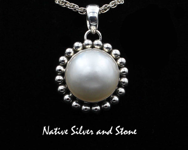 Z Artie Yellowhorse - Navajo<br>PDPSB<br>1"  Pendant<br>17mm White Mabe Pearl<br>Single Bead-Small<br>Sterling Silver