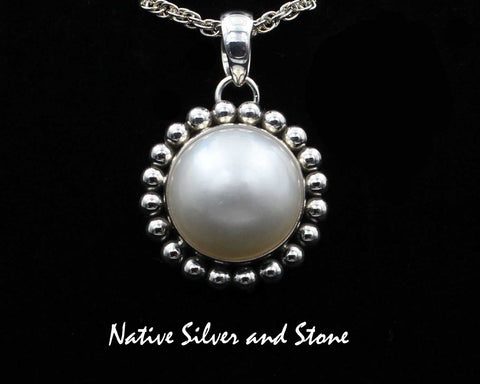 Z Artie Yellowhorse - Navajo<br>PDPSB<br>1"  Pendant<br>17mm White Mabe Pearl<br>Single Bead-Small<br>Sterling Silver