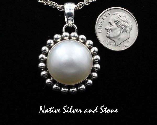 Z Artie Yellowhorse - Navajo<br>PDPSB<br>1"  Pendant<br>17mm White Mabe Pearl<br>Single Bead-Small<br>Sterling Silver