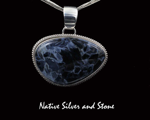 Z Artie Yellowhorse - Navajo<br>PPTDT<br>1-3/8" Pendant<br>Blue Pietersite/Pietercite<br>Freeform Horizontal-Large<br>Double Twistwire<br>Sterling Silver