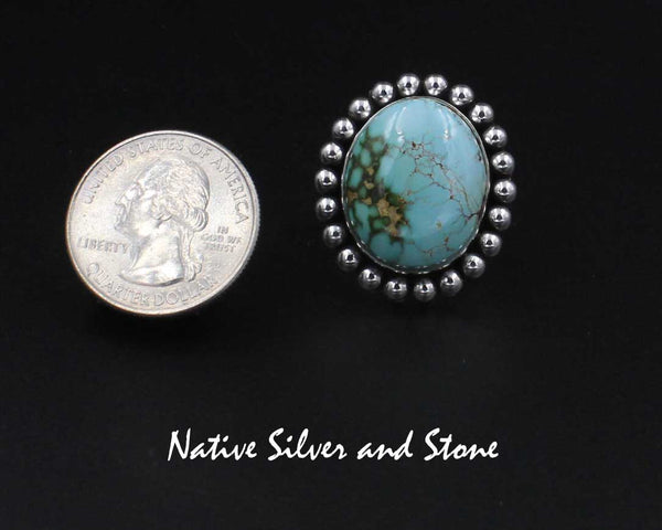 Z Artie Yellowhorse - Navajo<br>RGTSB"<br>1-1/8" Ring<br>21mm x 17mm Large Oval<br>Royston Turquoise<br>Single Bead <br>Sterling Silver<br> Size 7.5