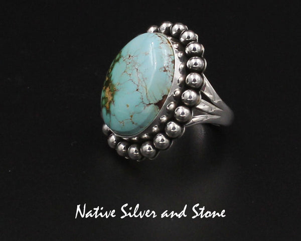 Z Artie Yellowhorse - Navajo<br>RGTSB"<br>1-1/8" Ring<br>21mm x 17mm Large Oval<br>Royston Turquoise<br>Single Bead <br>Sterling Silver<br> Size 7.5