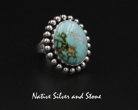 Z Artie Yellowhorse - Navajo<br>RGTSB"<br>1-1/8" Ring<br>21mm x 17mm Large Oval<br>Royston Turquoise<br>Single Bead <br>Sterling Silver<br> Size 7.5