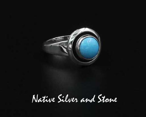 Z Artie Yellowhorse - Navajo<br>Ring<br>8mm Sleeping Beauty Turquoise in<br>Shadowbox<br>Sterling Silver<br>Size 7-1/2