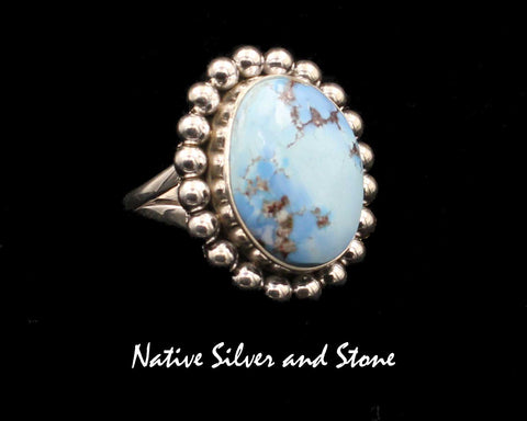 Z Artie Yellowhorse - Navajo<br>RGTSB<br>1-1/32" Ring - Large Oval<br>19mm Golden Hill Turquoise<br>Single Bead<br>Sterling Silver<br> Size 7-1/2