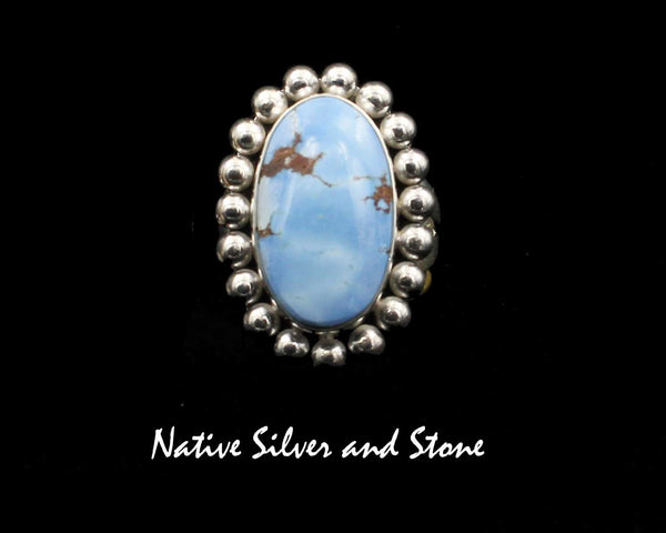 Z Artie Yellowhorse - Navajo<br>RGTSB<br>1-3/32" Ring - Large Oval<br>21mm Golden Hill Turquoise<br>Single Bead<br>Sterling Silver<br> Size 7-3/4