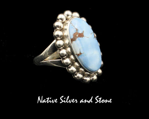 Z Artie Yellowhorse - Navajo<br>RGTSB<br>1-3/32" Ring - Large Oval<br>21mm Golden Hill Turquoise<br>Single Bead<br>Sterling Silver<br> Size 7-3/4