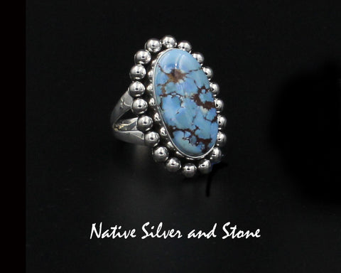 Z Artie Yellowhorse - Navajo<br>RGTSB<br>1-3/16" Ring - Large Oval<br>22mm Golden Hill Turquoise<br>Single Bead<br>Sterling Silver<br> Size 7