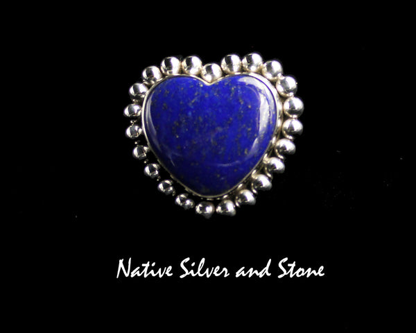 Artie Yellowhorse - Navajo<br>RGLSB<br>1" Ring<br>18mm Lapis Lazuli<br>Heart<br>Single Bead<br>Sterling Silver<br>Size 7