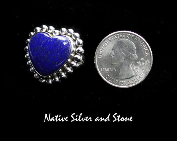 Artie Yellowhorse - Navajo<br>RGLSB<br>1" Ring<br>18mm Lapis Lazuli<br>Heart<br>Single Bead<br>Sterling Silver<br>Size 7