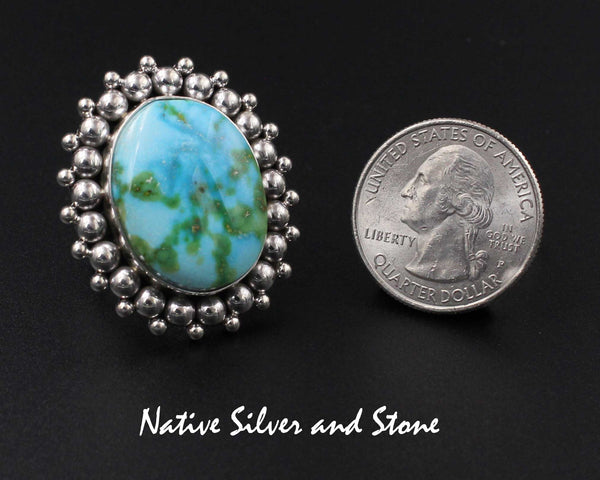 Artie Yellowhorse - Navajo<br>RGTMB<br>1-3/8" Ring<br>24mm x 18mm Large Oval<br>Kingman Turquoise<br>Burst Bead <br>Sterling Silver<br> Size 7
