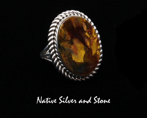Z Artie Yellowhorse - Navajo<br>RPT<br>1-1/8" Ring - Oval - Medium Large<br>23 x 17mm Pietersite/Pietercite<br>Gold-Brown<br>Single Twist<br>Sterling Silver<br>Size 8
