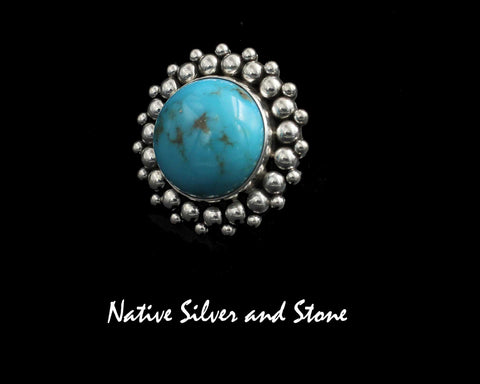 Z Artie Yellowhorse - Navajo<br>1-1/4" Ring<br>19mm Sleeping Beauty Turquoise<br>Round Burst Bead/Scatterdot <br>Sterling Silver<br> Size 8-
