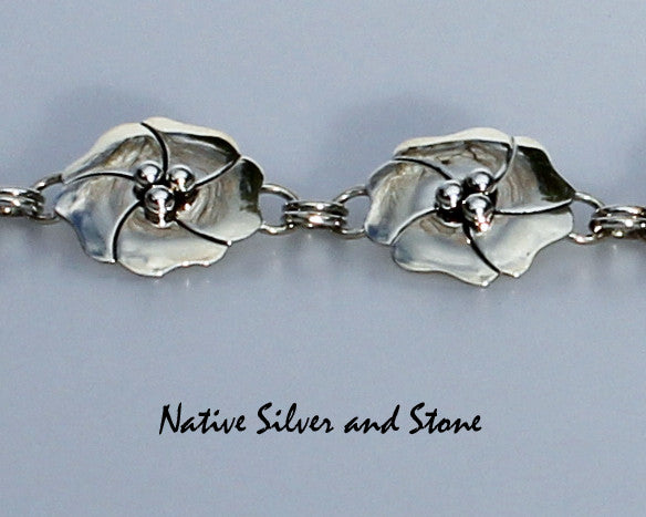 Z Artie Yellowhorse - Navajo<br>Link Bracelet - 2D<br>6 Dogwood Blossoms<br>Sterling Silver