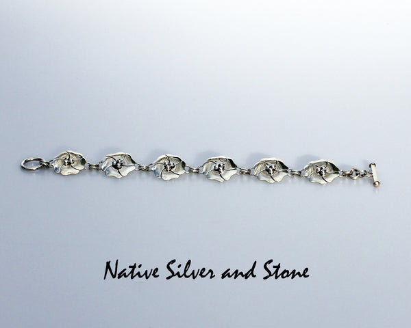 Z Artie Yellowhorse - Navajo<br>Link Bracelet - 2D<br>6 Dogwood Blossoms<br>Sterling Silver