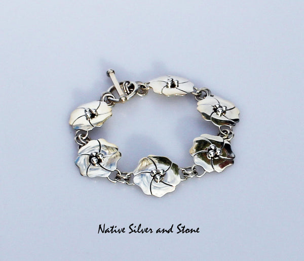 Z Artie Yellowhorse - Navajo<br>Link Bracelet - 2D<br>6 Dogwood Blossoms<br>Sterling Silver