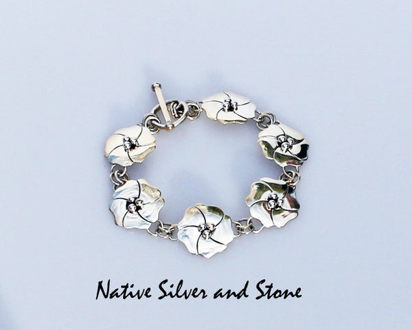 Z Artie Yellowhorse - Navajo<br>Link Bracelet - 2D<br>6 Dogwood Blossoms<br>Sterling Silver