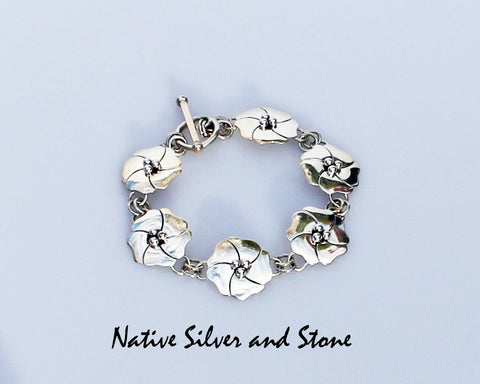 Z Artie Yellowhorse - Navajo<br>Link Bracelet - 2D<br>6 Dogwood Blossoms<br>Sterling Silver