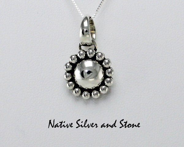 Z Artie Yellowhorse - Navajo<br>5/8" Dome Pendant<br>Single Bead<br>Sterling All-Silver<br> w 18" Box Chain