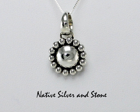 Z Artie Yellowhorse - Navajo<br>5/8" Dome Pendant<br>Single Bead<br>Sterling All-Silver<br> w 18" Box Chain