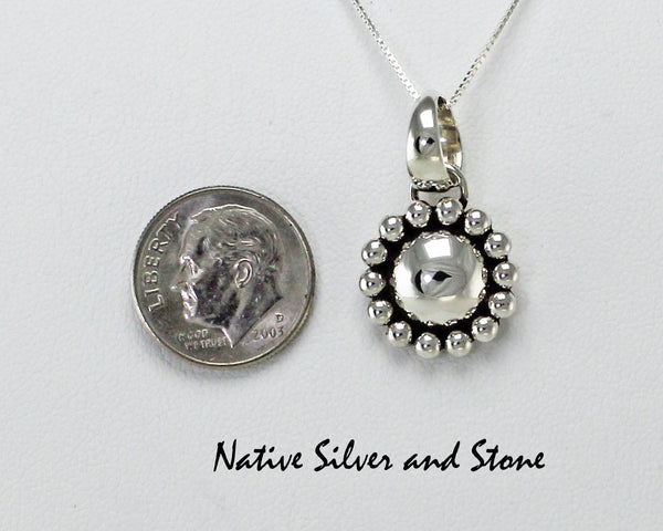 Z Artie Yellowhorse - Navajo<br>5/8" Dome Pendant<br>Single Bead<br>Sterling All-Silver<br> w 18" Box Chain
