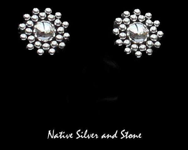 Z Artie Yellowhorse - Navajo<br>3/4" Earrings<br>Sz2 (Medium) Snowflake/Burst Beads <br>Post<br>Sterling Silver