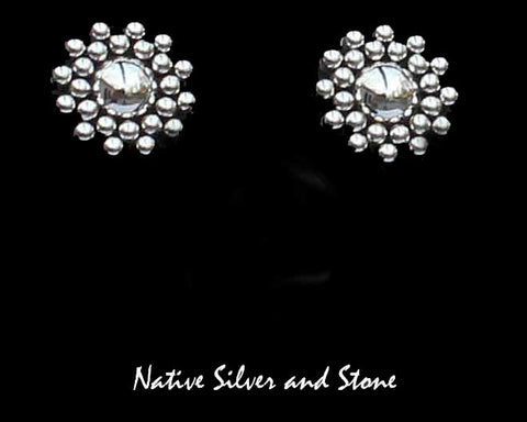 Z Artie Yellowhorse - Navajo<br>3/4" Earrings<br>Sz2 (Medium) Snowflake/Burst Beads <br>Post<br>Sterling Silver