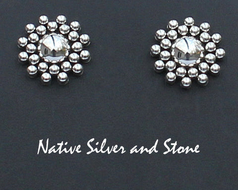Artie Yellowhorse - Navajo<br>ERPASBB1<br>5/8" Earrings<br>Sz1 (Small) Snowflake/Burst Beads <br>Post<br>Sterling Silver