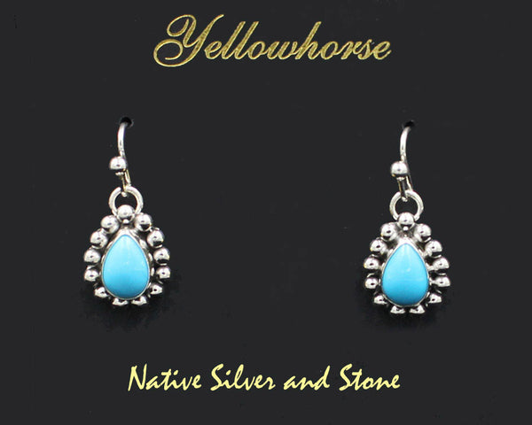 Z Artie Yellowhorse - Navajo<br>ESHTSB<br>5/8" Earrings<br>Sleeping Beauty Turquoise<br>Teardrop/Pear - Small <br>Single Bead<br>Hook<br>Sterling Silver