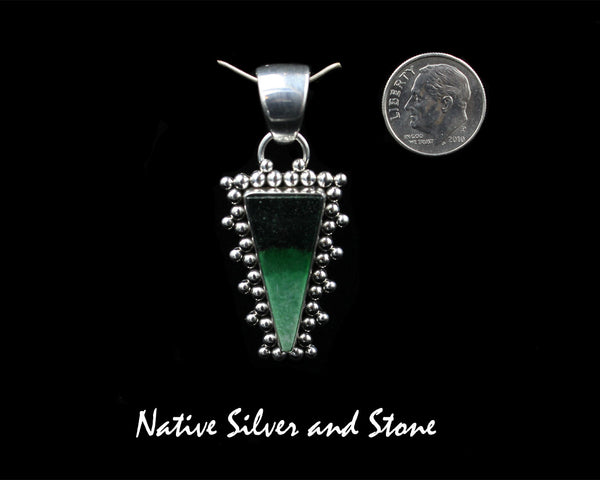 Artie Yellowhorse - Navajo<br>Green Garnet<br>SET<br>Cuff Bracelet - Diamond Design<br>Pendant -Triangle<br>Sterling Silver
