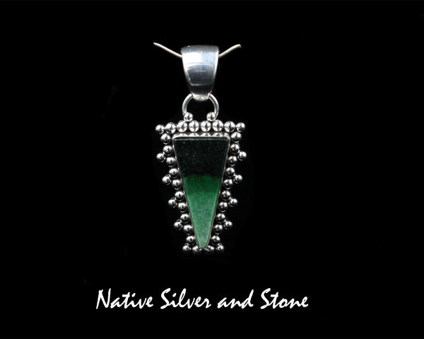 Artie Yellowhorse - Navajo<br>Green Garnet<br>SET<br>Cuff Bracelet - Diamond Design<br>Pendant -Triangle<br>Sterling Silver