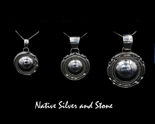 Artie Yellowhorse - Navajo<br>PDASTSCP<br>1"  Pendant - Small<br>16mm Dome<br>Single Twist & Sawcut w Pinches<br>Sterling Silver