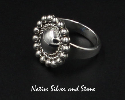 Z Artie Yellowhorse - Navajo<br>3/4" Ring - Solid Band<br>3/8" Dome<br>Single Twist & Bead<br>Sterling All-Silver<br>Sizes: 7 & 7-1/2