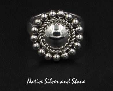 Z Artie Yellowhorse - Navajo<br>3/4" Ring - Solid Band<br>3/8" Dome<br>Single Twist & Bead<br>Sterling All-Silver<br>Sizes: 7 & 7-1/2