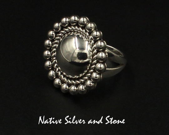 Z Artie Yellowhorse - Navajo<br>1" Ring - Split Band<br>9/16" Dome<br>Single Twist & Bead<br>Sterling All-Silver<br>Sizes: 8