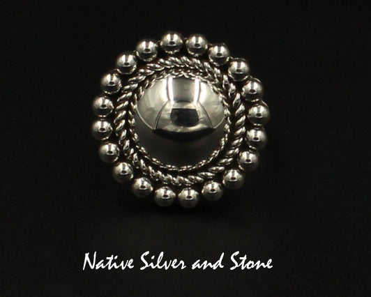 Z Artie Yellowhorse - Navajo<br>1" Ring - Split Band<br>9/16" Dome<br>Single Twist & Bead<br>Sterling All-Silver<br>Sizes: 8