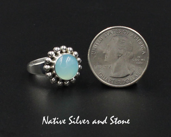 Artie Yellowhorse - Navajo<br>5/8" Ring<br>10mm Chalcedony<br>Round<br>Single Bead<br>Sterling Silver<br>Sizes 6.5, 7.25, 8