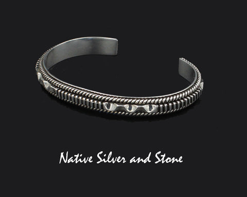 Artie Yellowhorse<br>Navajo<br>BASSC<br>5/16" Bracelet Cuff<br>Squared Sterling Silver<br>Sawcut, Twist, and Pinched<br>Size 6-7/8 (Large-Small)