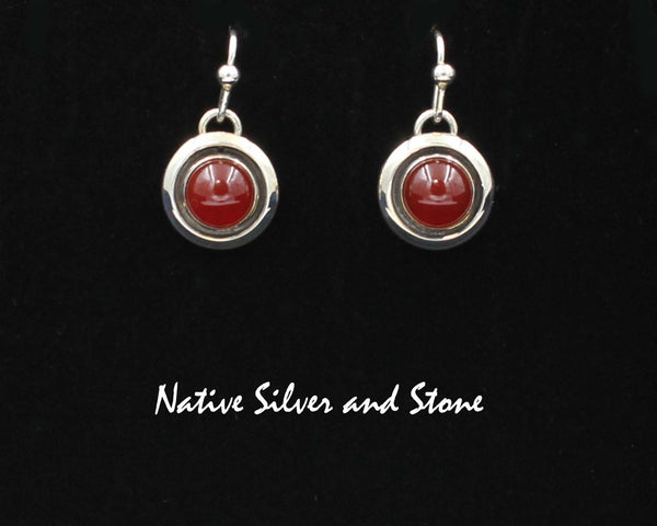 Z Artie Yellowhorse - Navajo<br>1/2" Earrings - Round<br>8mm Carnelian<br>Shadowbox<br>Hook<br>Sterling Silver