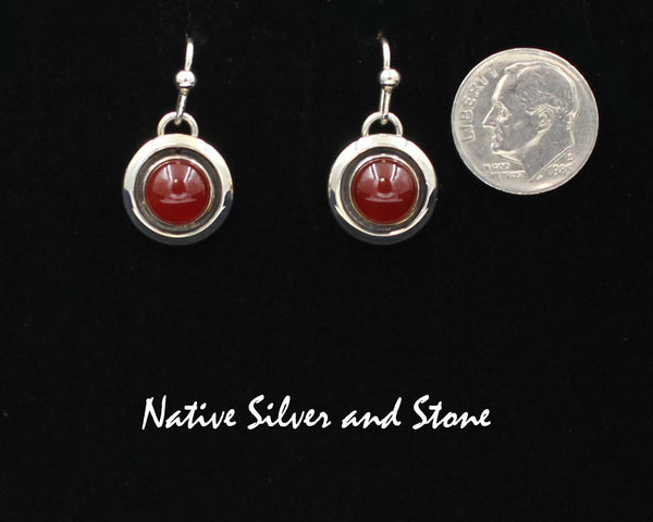 Z Artie Yellowhorse - Navajo<br>1/2" Earrings - Round<br>8mm Carnelian<br>Shadowbox<br>Hook<br>Sterling Silver