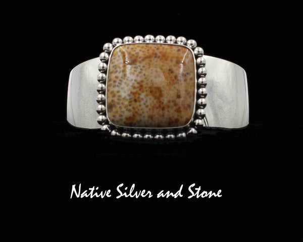 Z Artie Yellowhorse* - Navajo<br>1" Bracelet Cuff <br>Palm Wood - Fossilized (Palmoxylon)<br>Single Bead<br> Sterling Silver<br> Size 6-1/2 Medium (adjustable)