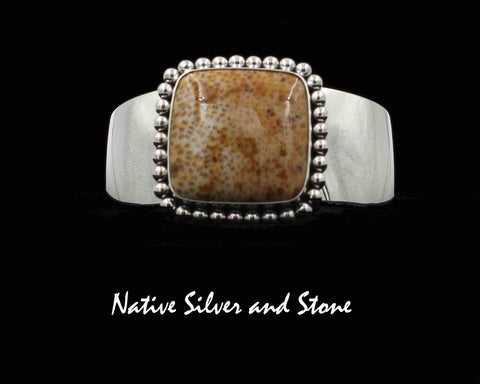 Z Artie Yellowhorse* - Navajo<br>1" Bracelet Cuff <br>Palm Wood - Fossilized (Palmoxylon)<br>Single Bead<br> Sterling Silver<br> Size 6-1/2 Medium (adjustable)