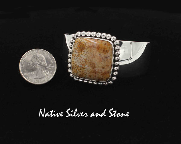 Z Artie Yellowhorse* - Navajo<br>1" Bracelet Cuff <br>Palm Wood - Fossilized (Palmoxylon)<br>Single Bead<br> Sterling Silver<br> Size 6-1/2 Medium (adjustable)