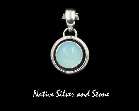 Z Artie Yellowhorse - Navajo<br>5/8" Pendant<br>11mm Chalcedony<br>Domed Shadowbox<br>Sterling Silver