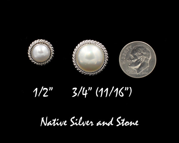 Z Artie Yellowhorse - Navajo<br>1/2" Earrings<br>8mm White<br>Freshwater Pearl<br>Double Twist - Large & Small<br>Post<br>Sterling Silver