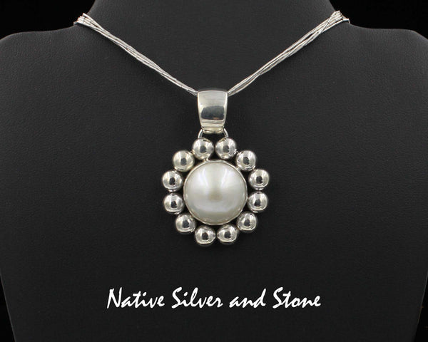 Z Artie Yellowhorse - Navajo<br>1-1/4"  Pendant<br>17mm White Mabe Pearl<br>Single Bead- Large <br>Sterling Silver